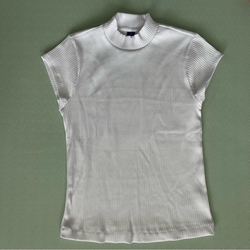 White Ribbed Mock Turtleneck Women's Top
